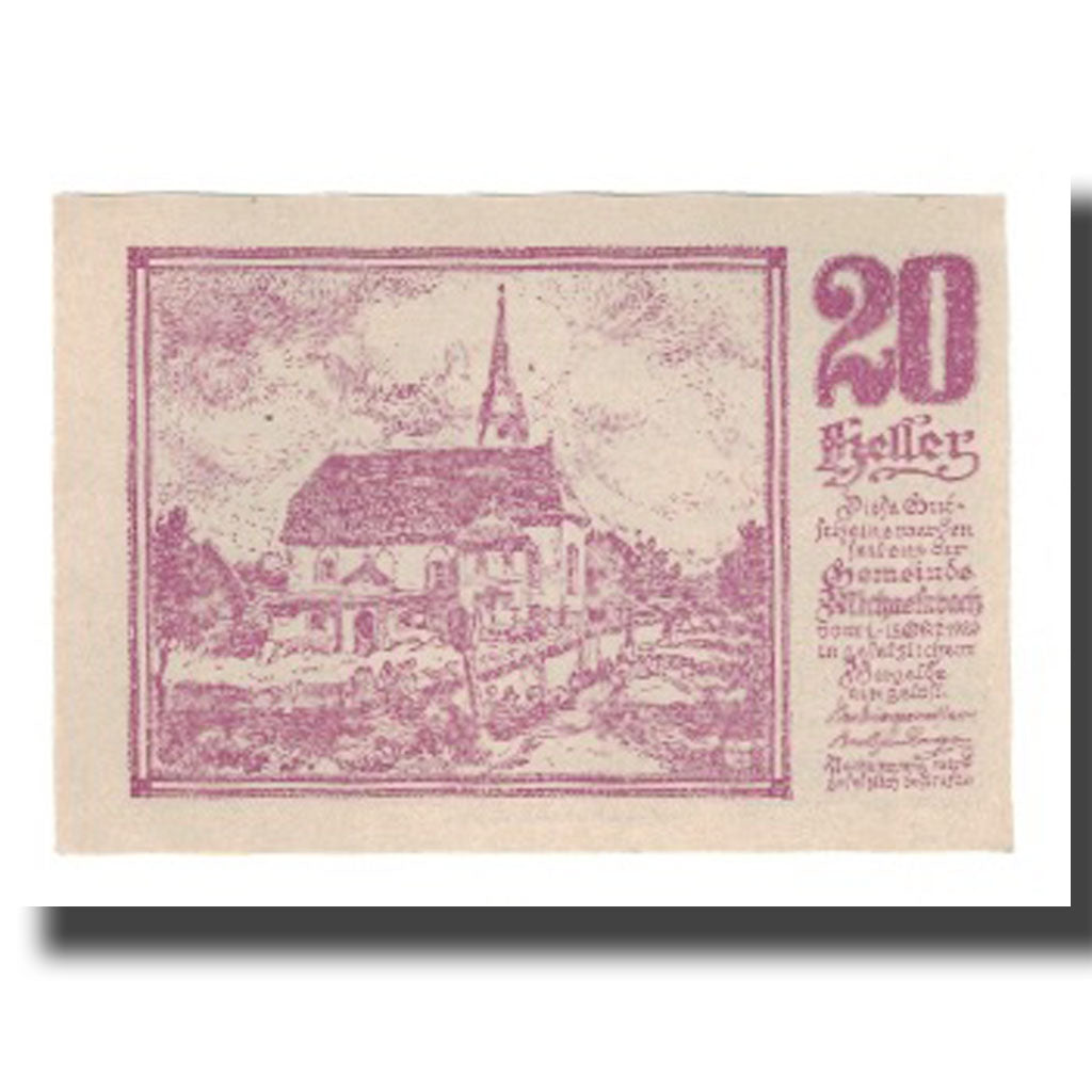 Geldschein, Österreich, Michaelnbach O.Ö. Gemeinde, 20 Heller, paysage, 1920