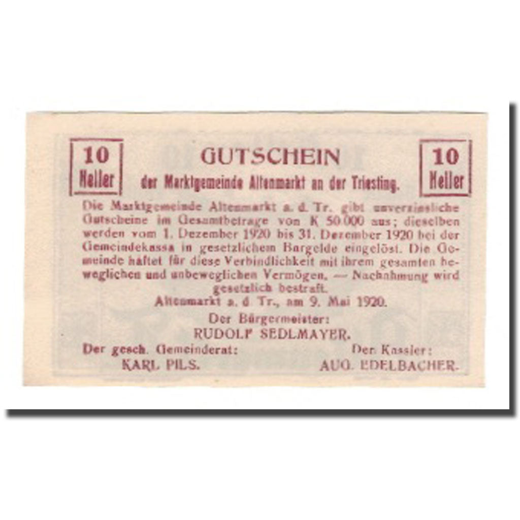 Geldschein, Österreich, Altenmarkt a.d. Triesting N.Ö. Markgemeinde, 10