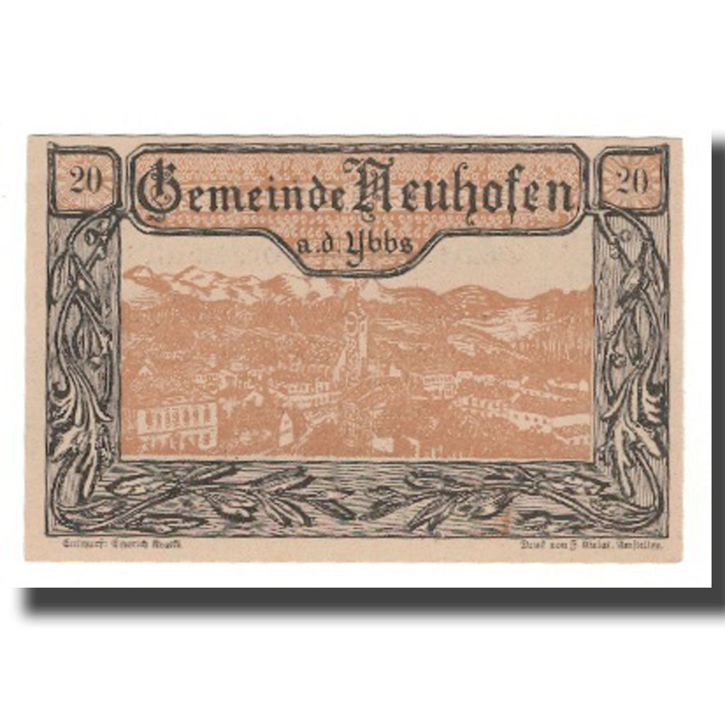 Banknot, Austria, Neuhofen a.d. Ybbs N.Ö. Gemeinde, 20 Heller, Texte, 1920