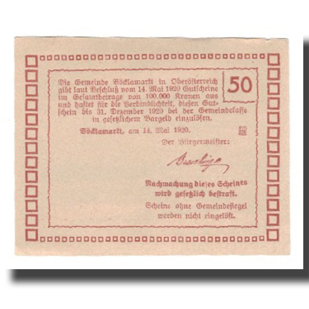 Banknote, Austria, Vöcklamarkt O.Ö. Gemeinde, 50 Heller, Texte 2, 1920