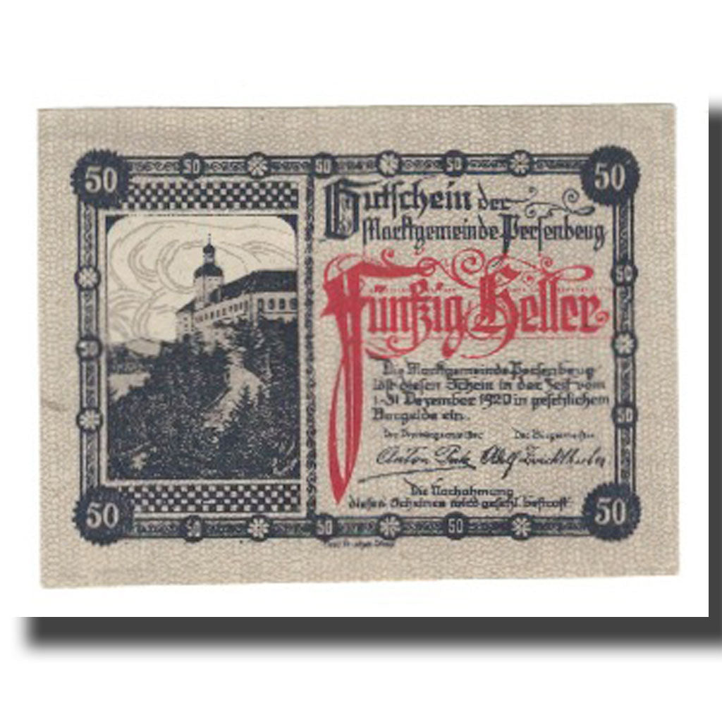 Banknot, Austria, Persenbeug N.Ö. Marktgemeinde, 50 Heller, tour, 1920