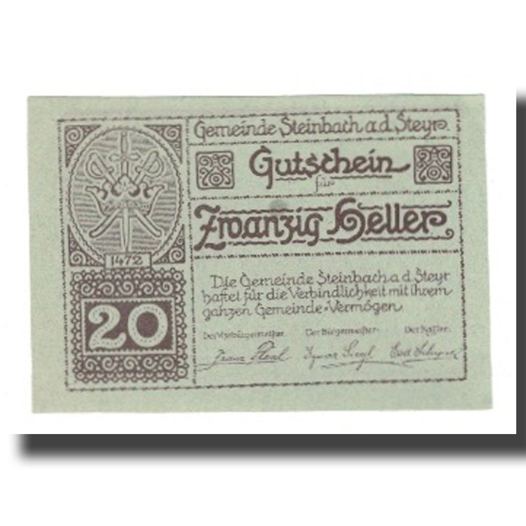 Banknote, Austria, Steinbach an der Steyr O.Ö. Gemeinde, 20 Heller, paysage