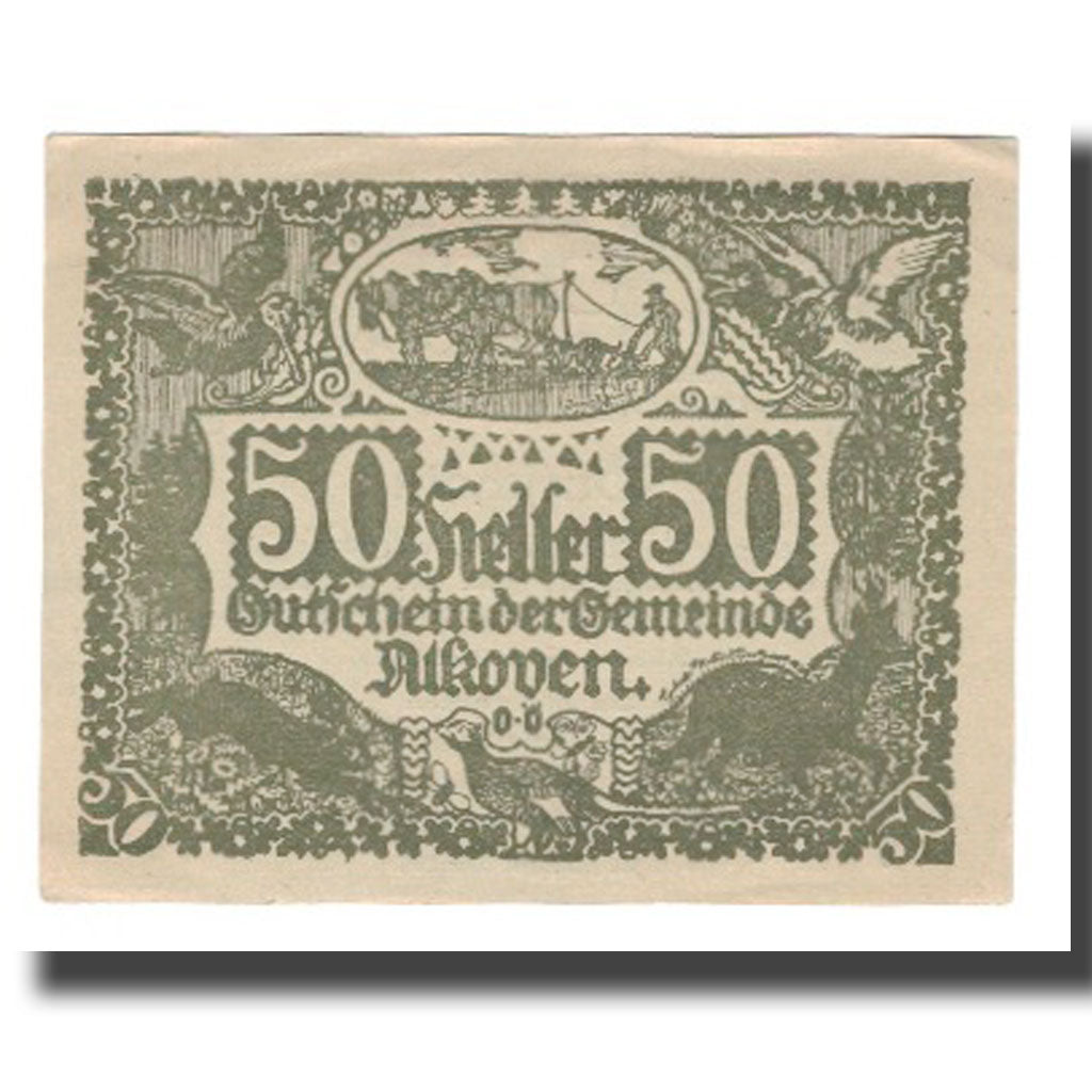 Geldschein, Österreich, Alkoven O.Ö. Gemeinde, 50 Heller, Texte, 1920