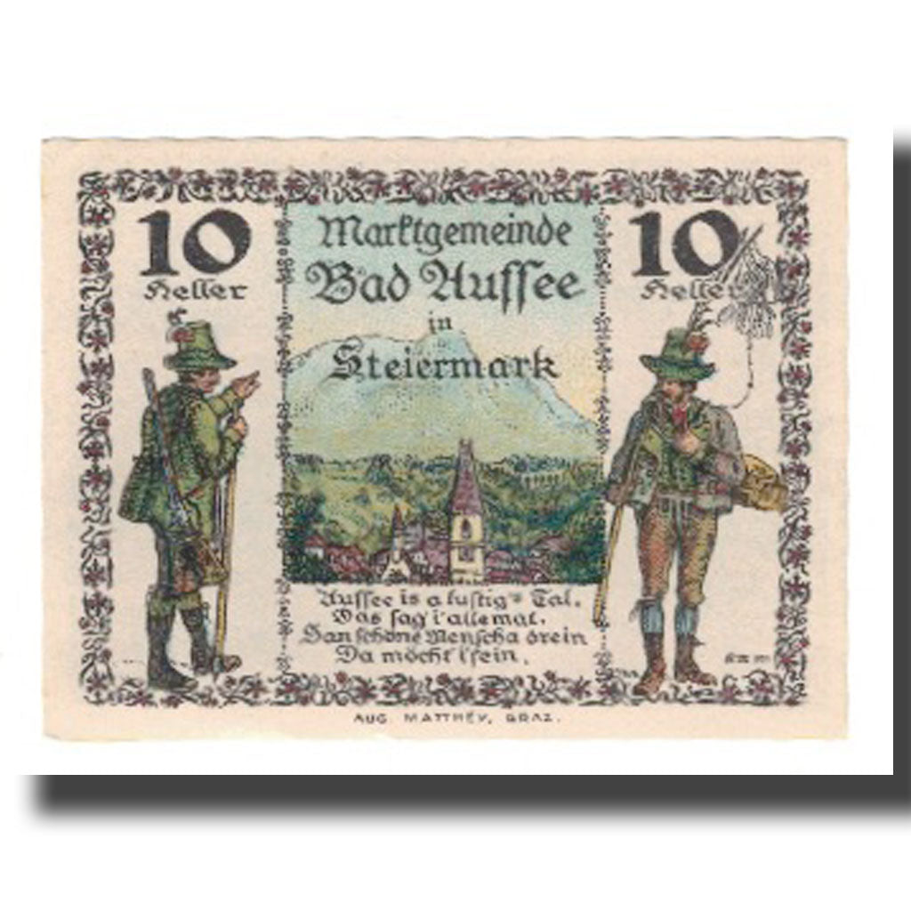 Banknot, Austria, Bad Aussee Stm. Marktgemeinde, 10 Heller, Blason, 1920