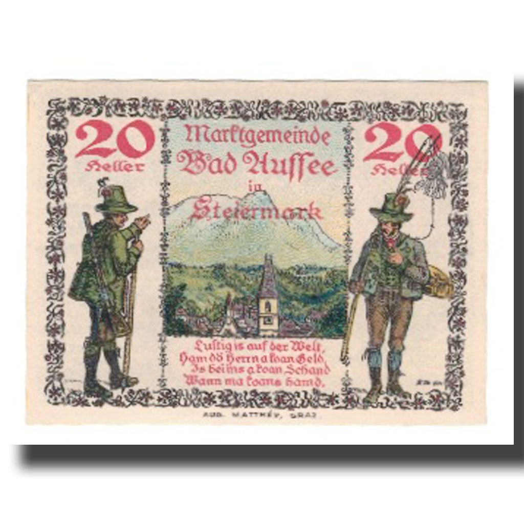 Geldschein, Österreich, Bad Aussee Stm. Marktgemeinde, 20 Heller, Blason 1