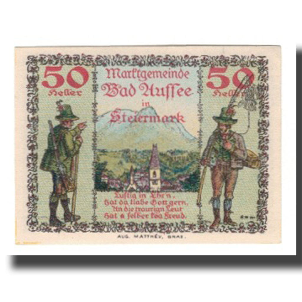 Banknot, Austria, Bad Aussee Stm. Marktgemeinde, 50 Heller, Blason 2, 1920