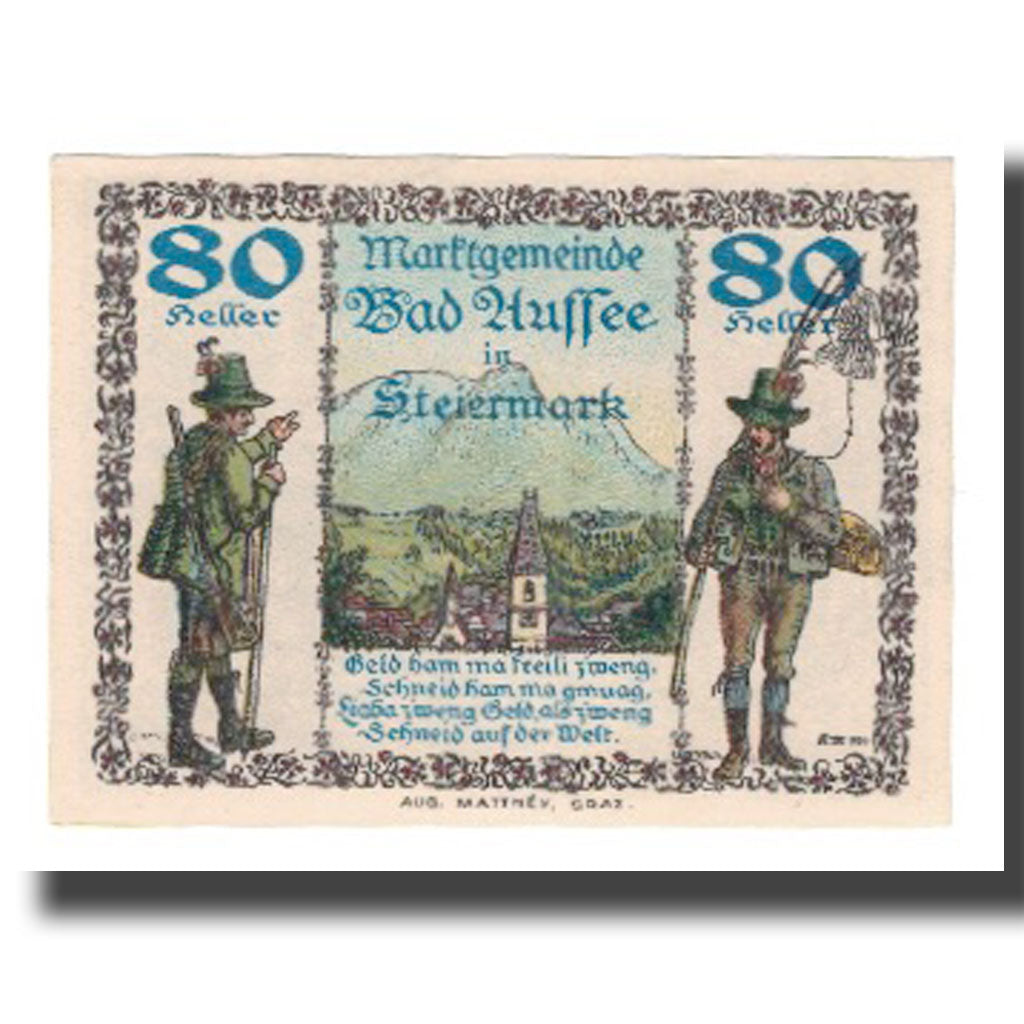 Banknot, Austria, Bad Aussee Stm. Marktgemeinde, 80 Heller, Blason 3, 1920