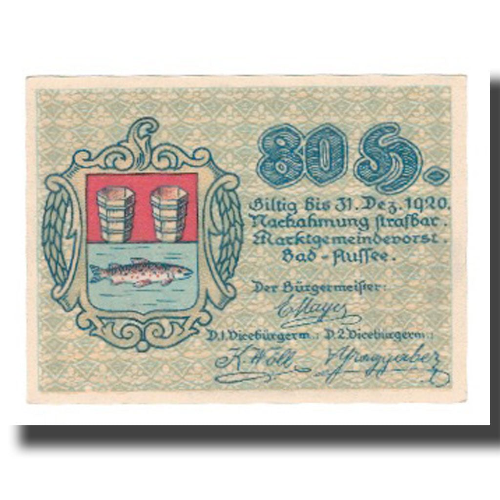 Banknot, Austria, Bad Aussee Stm. Marktgemeinde, 80 Heller, Blason 3, 1920