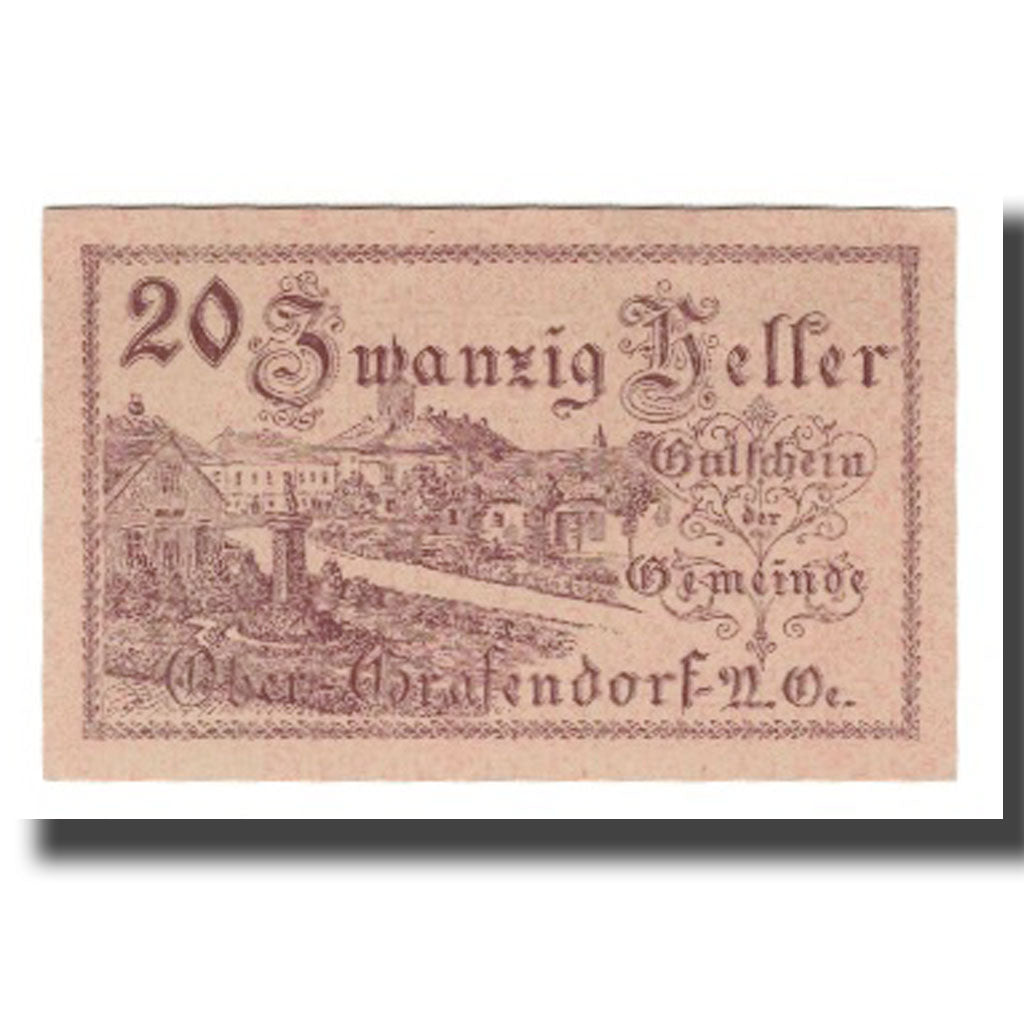 Geldschein, Österreich, Ober-Grafendorf N.Ö. Gemeinde, 20 Heller, Texte, 1920