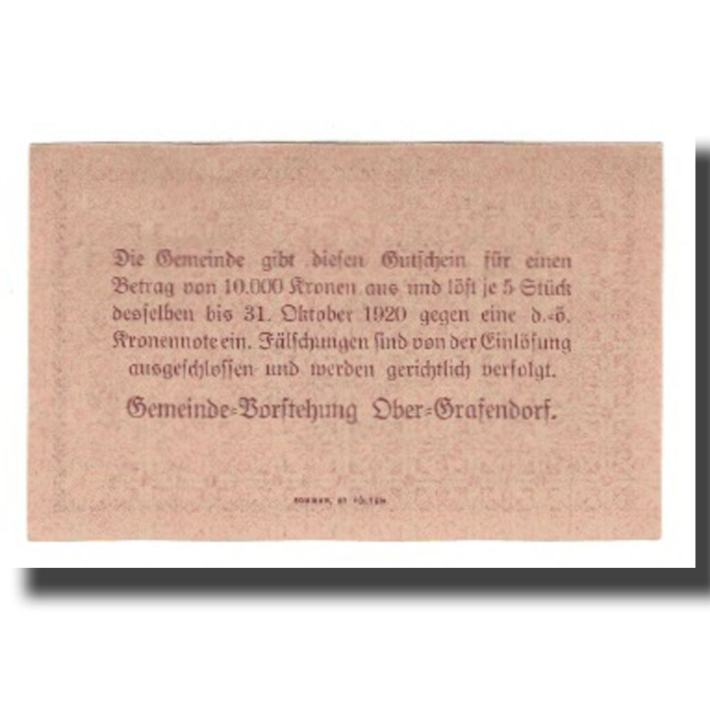 Geldschein, Österreich, Ober-Grafendorf N.Ö. Gemeinde, 20 Heller, Texte, 1920
