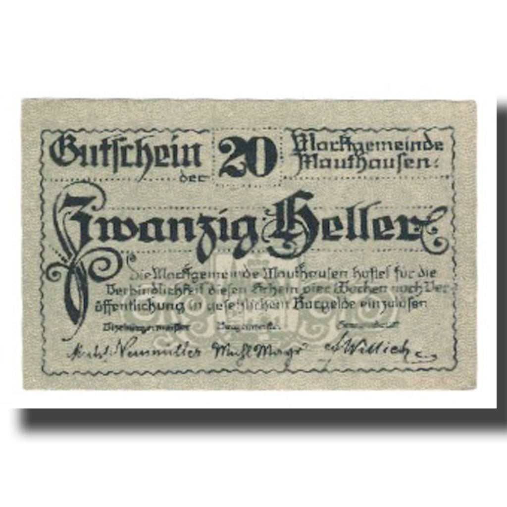 Banknote, Austria, Mauthausen O.Ö. Marktgemeinde, 20 Heller, paysage 1