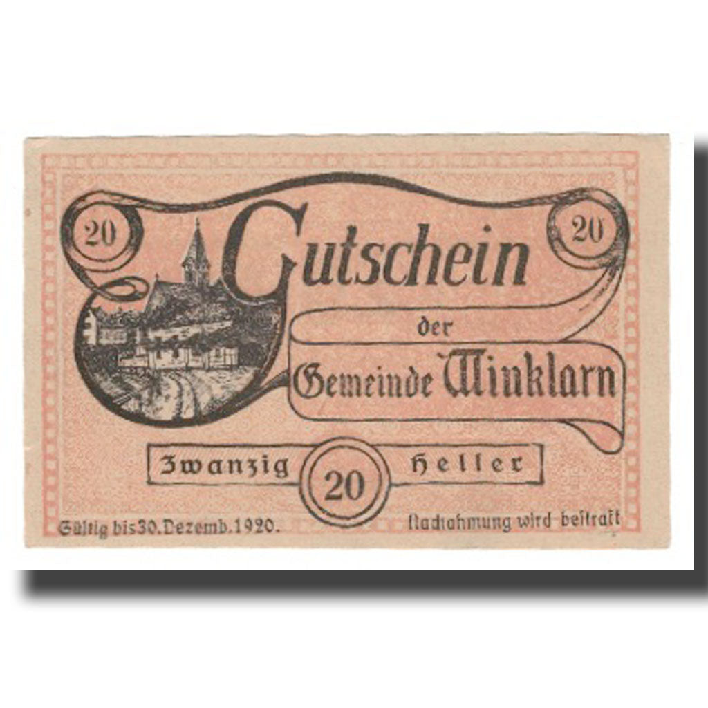 Banknot, Austria, Winklarn N.Ö. Gemeinde, 20 Heller, Texte 3, 1920, 1920-12-30