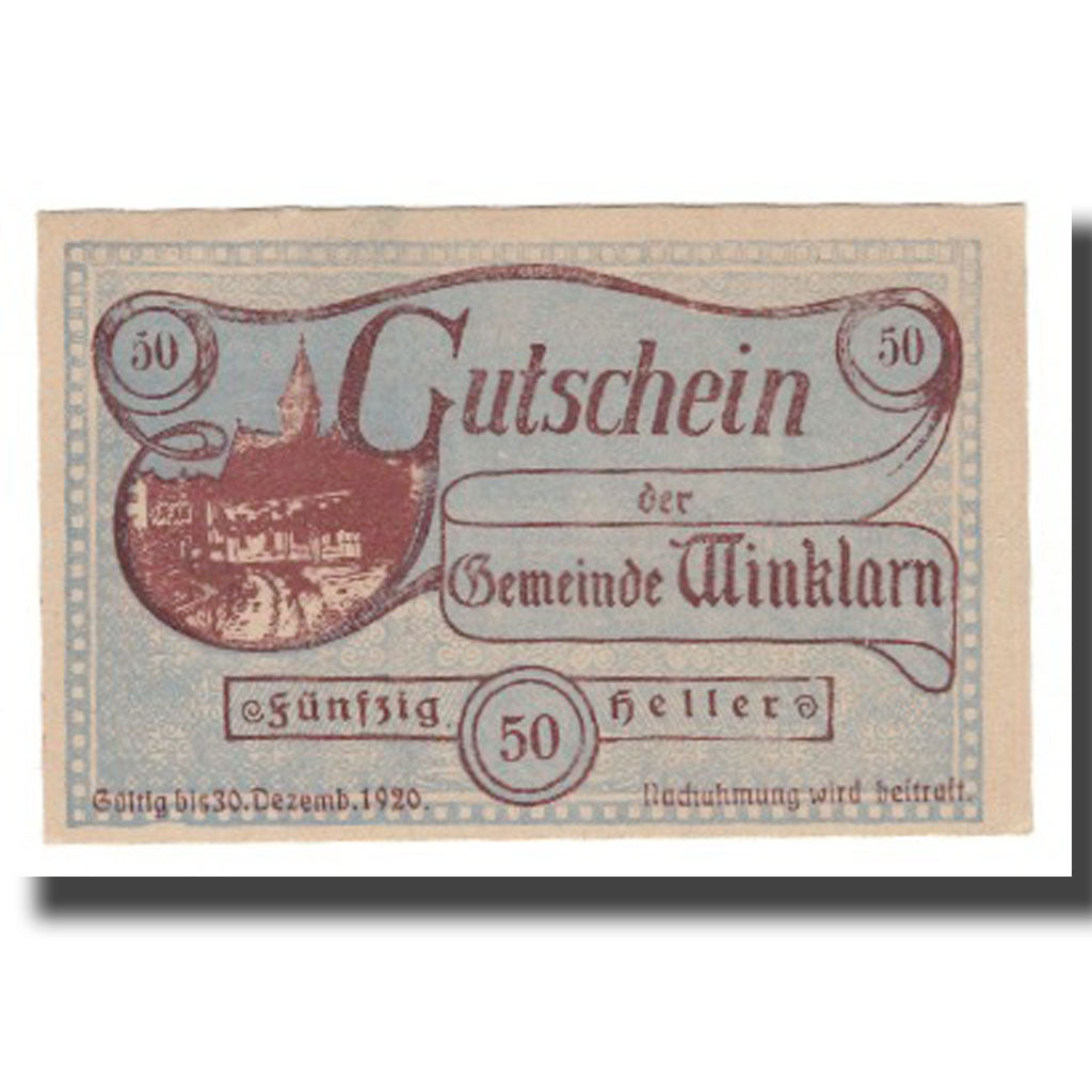 Geldschein, Österreich, Winklarn N.Ö. Gemeinde, 50 Heller, Texte  5, 1920
