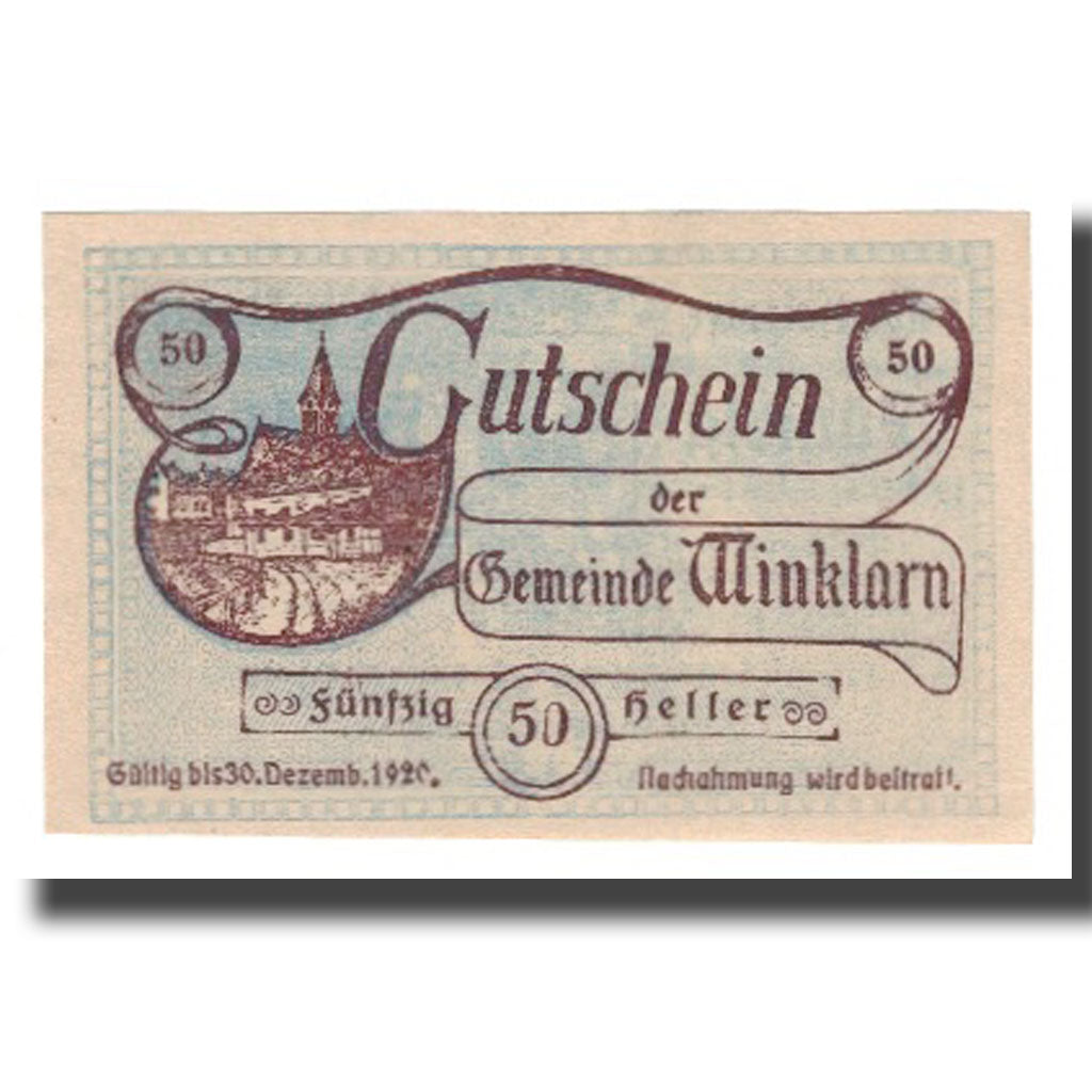 Geldschein, Österreich, Winklarn N.Ö. Gemeinde, 50 Heller, Texte 6, 1920
