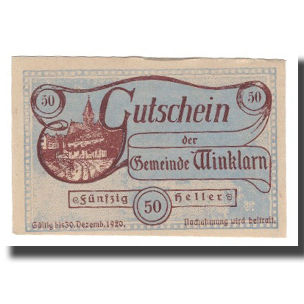 Geldschein, Österreich, Winklarn N.Ö. Gemeinde, 50 Heller, Texte 7, 1920