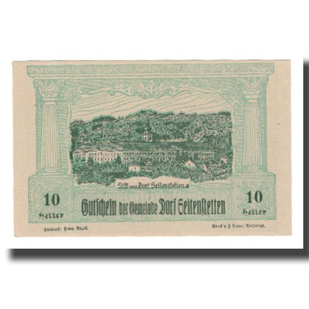 Banknot, Austria, Seitenstetten Dorf N.Ö. Gemeinde, 10 Heller, monument 1