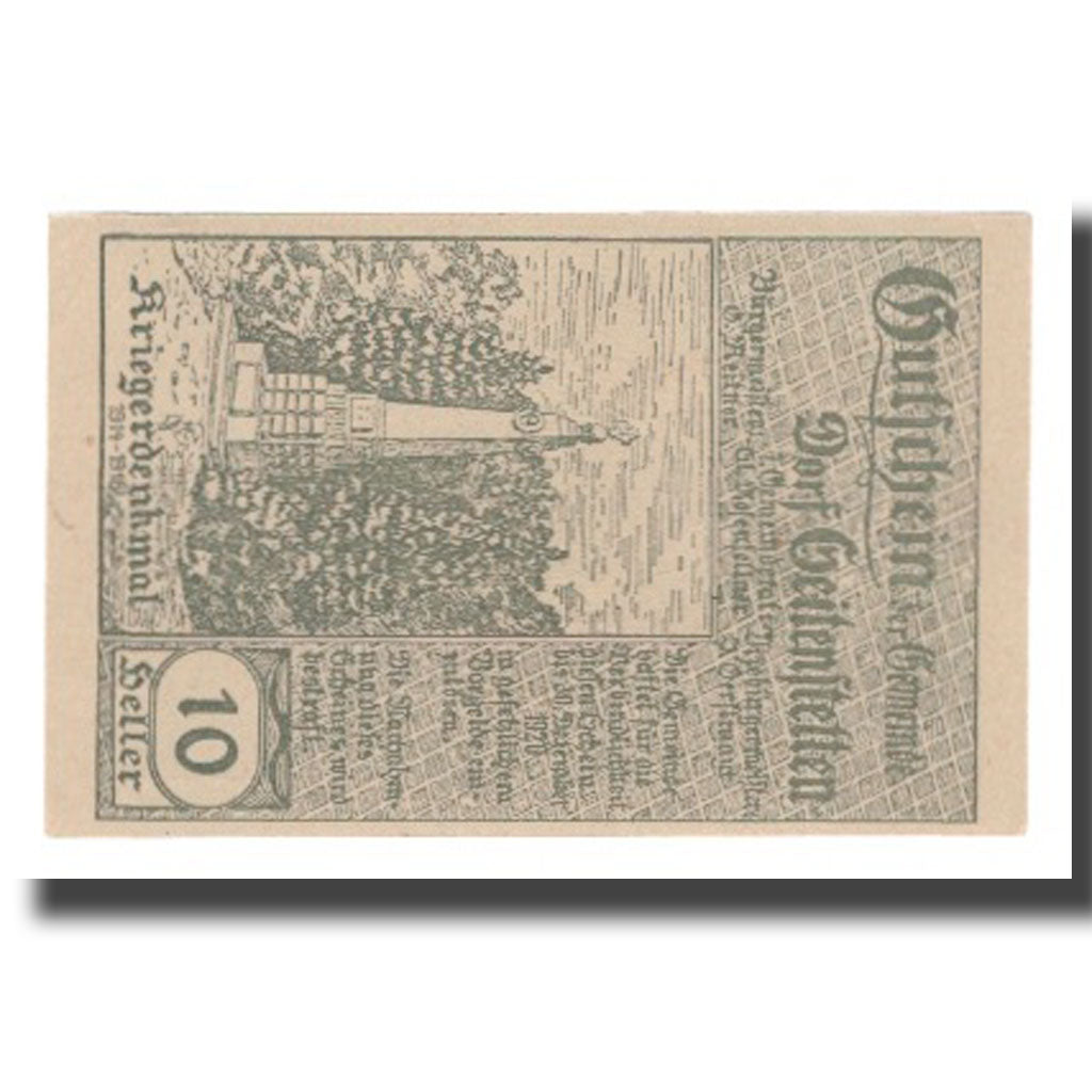 Banknot, Austria, Seitenstetten Dorf N.Ö. Gemeinde, 10 Heller, monument 1