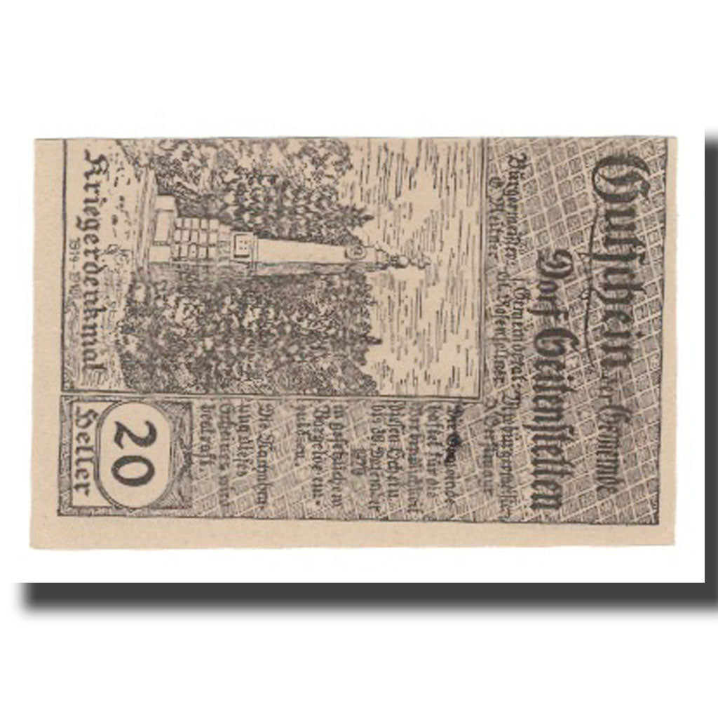 Banknot, Austria, Seitenstetten Dorf N.Ö. Gemeinde, 20 Heller, monument 2