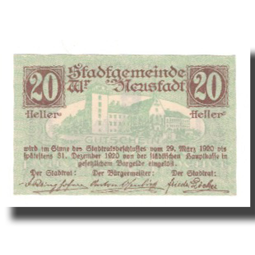 Banconote, Austria, Wiener Neustadt N.Ö. Stadtgemeinde, 20 Heller, valeur