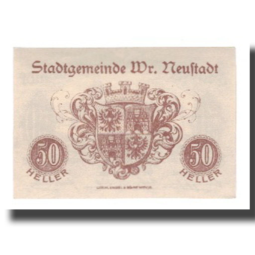 Geldschein, Österreich, Wiener Neustadt N.Ö. Stadtgemeinde, 50 Heller, valeur