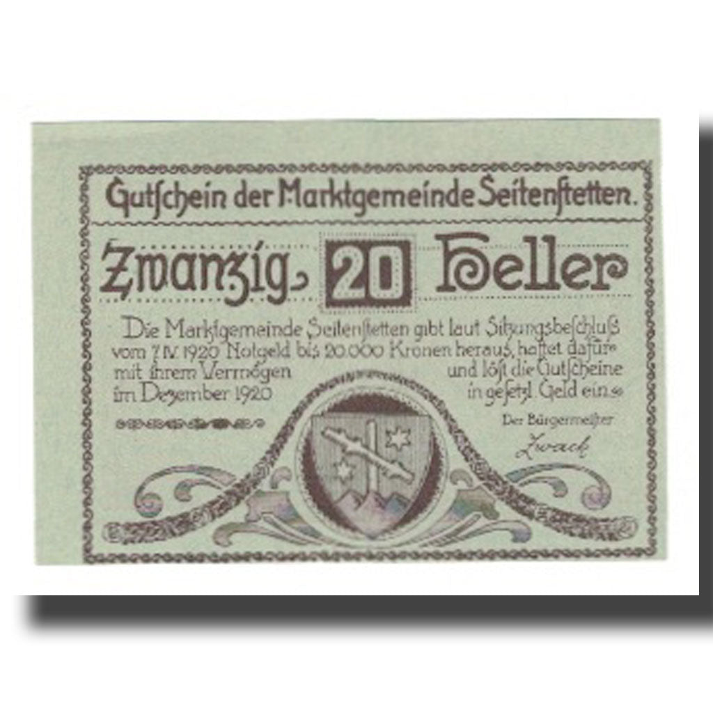 Banknot, Austria, Seitenstetten N.Ö. Marktgemeinde, 20 Heller, paysage 1, 1920