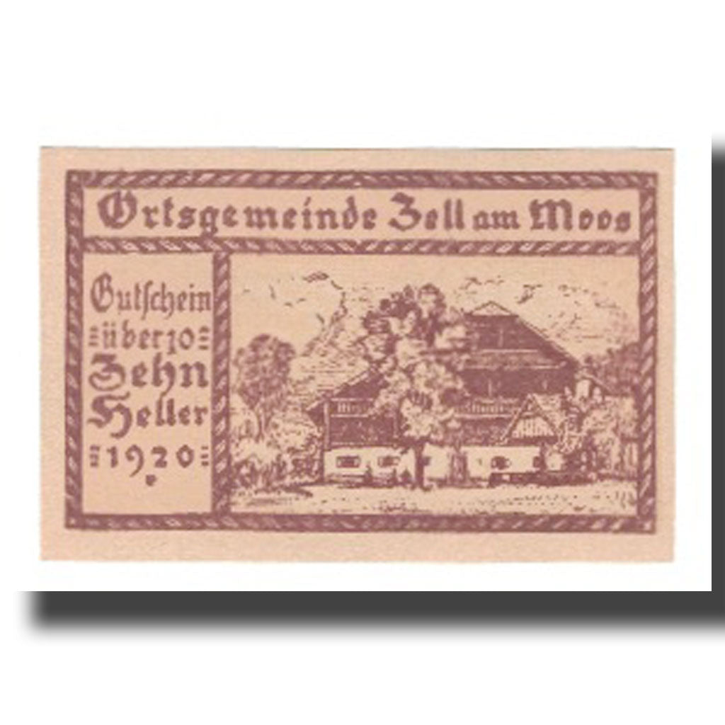 Banconote, Austria, Zell am Moos O.Ö. Ortsgemeinde, 10 Heller, Texte, 1920