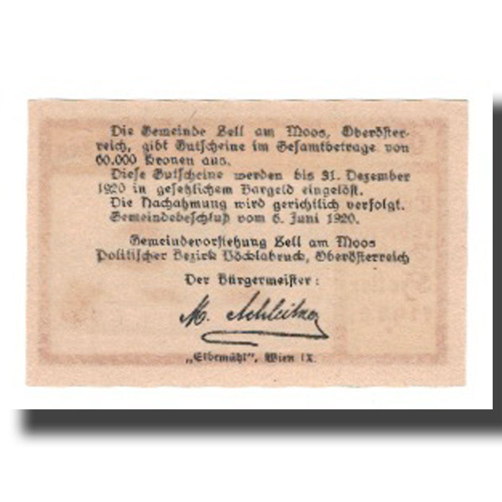 Banconote, Austria, Zell am Moos O.Ö. Ortsgemeinde, 10 Heller, Texte, 1920