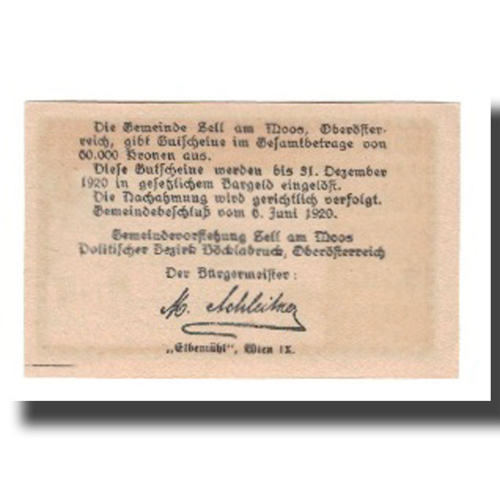 Banknote, Austria, Zell am Moos O.Ö. Ortsgemeinde, 20 Heller, texte 1, 1920