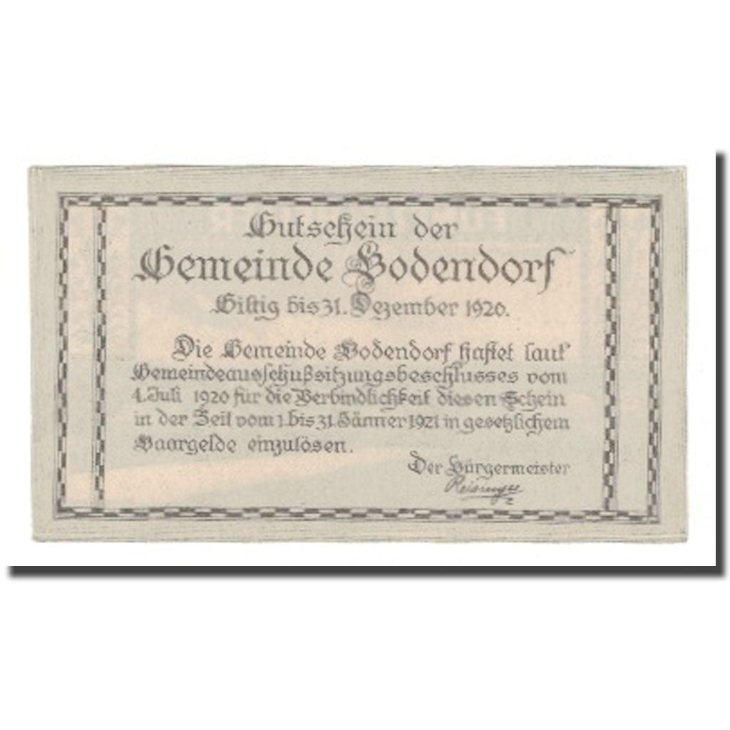 Banconote, Austria, Bodendorf O.Ö. Gemeinde, 50 Heller, Texte, 1921