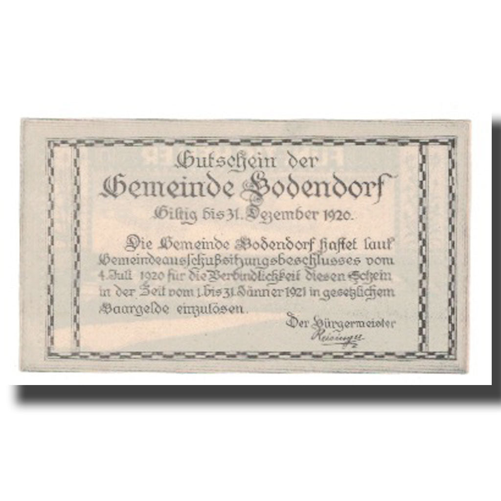 Banknot, Austria, Bodendorf O.Ö. Gemeinde, 50 Heller, texte 1, 1921