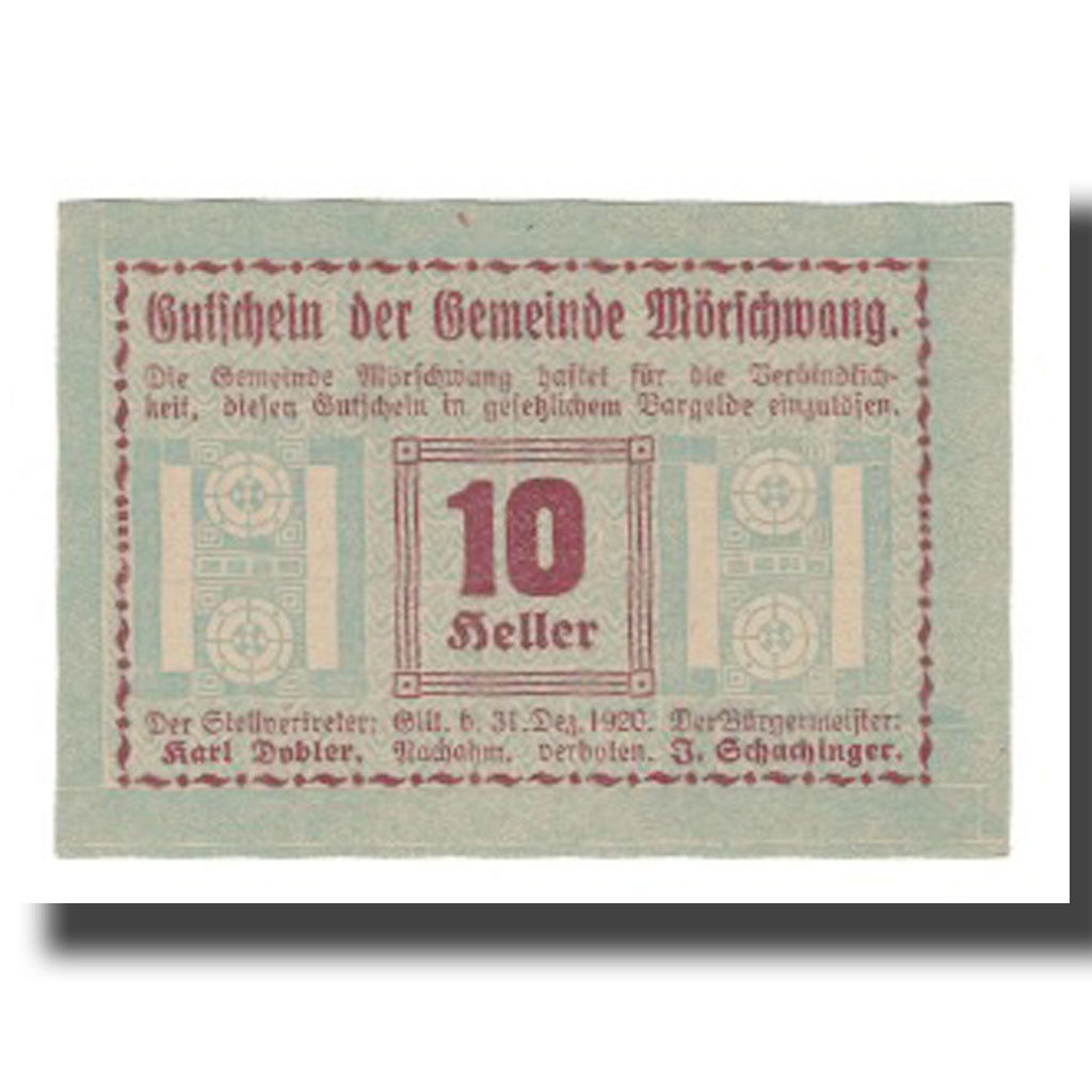 Geldschein, Österreich, Mörschwang O.Ö. Gemeinde, 10 Heller, valeur faciale