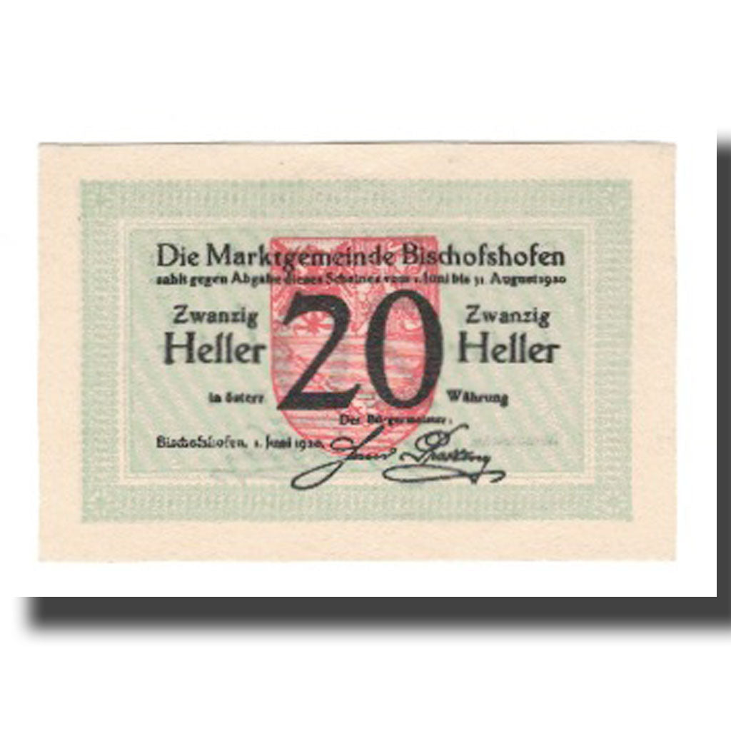 Banknote, Austria, Bischofshofen Sbg. Marktgemeinde, 20 Heller, valeur faciale