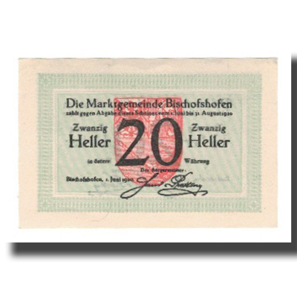 Banknote, Austria, Bischofshofen Sbg. Marktgemeinde, 20 Heller, valeur faciale