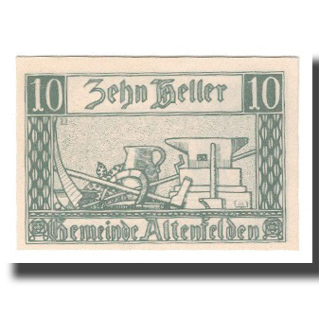 Banknot, Austria, Altenfelden O.Ö. Gemeinde, 10 Heller, outils, 1920