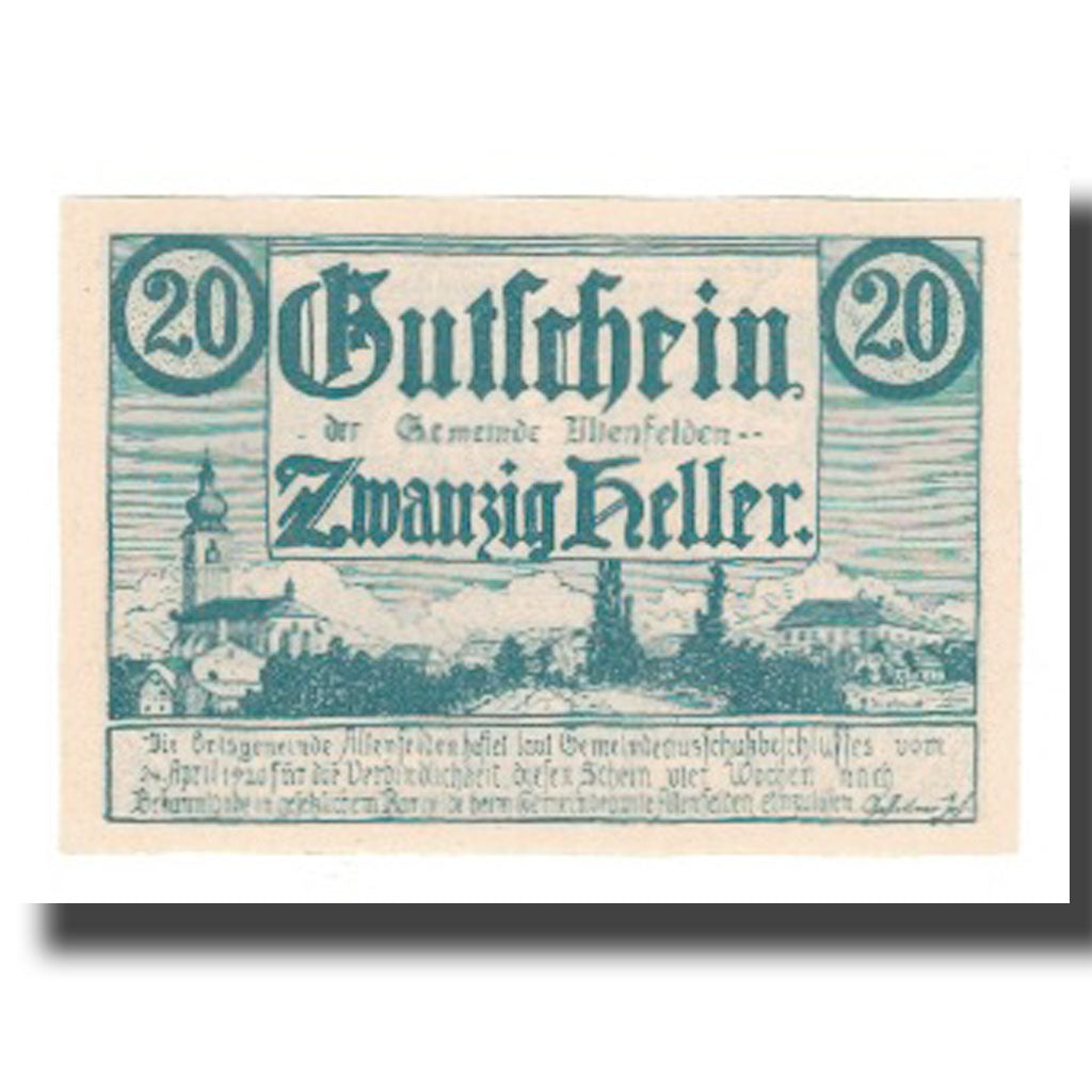 Banconote, Austria, Altenfelden O.Ö. Gemeinde, 20 Heller, village, 1920