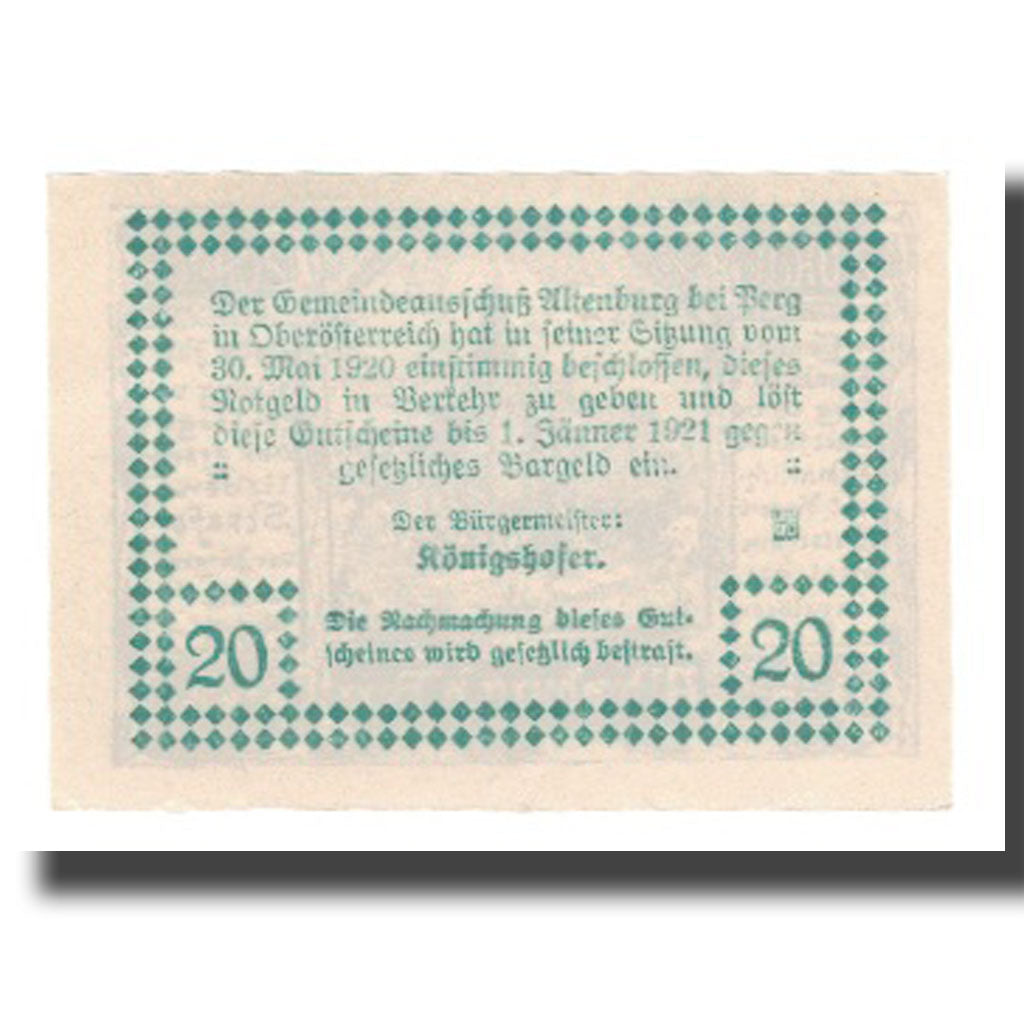 Banknote, Austria, Altenburg O.Ö. Gemeinde, 20 Heller, texte 1, 1921