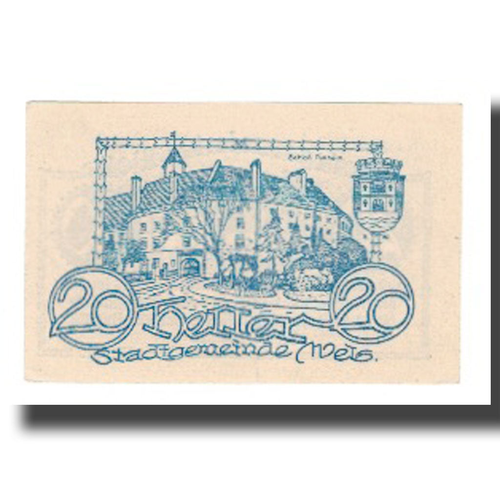 Banknote, Austria, Wels O.Ö. Stadtgemeinde, 20 Heller, Batiment, 1920