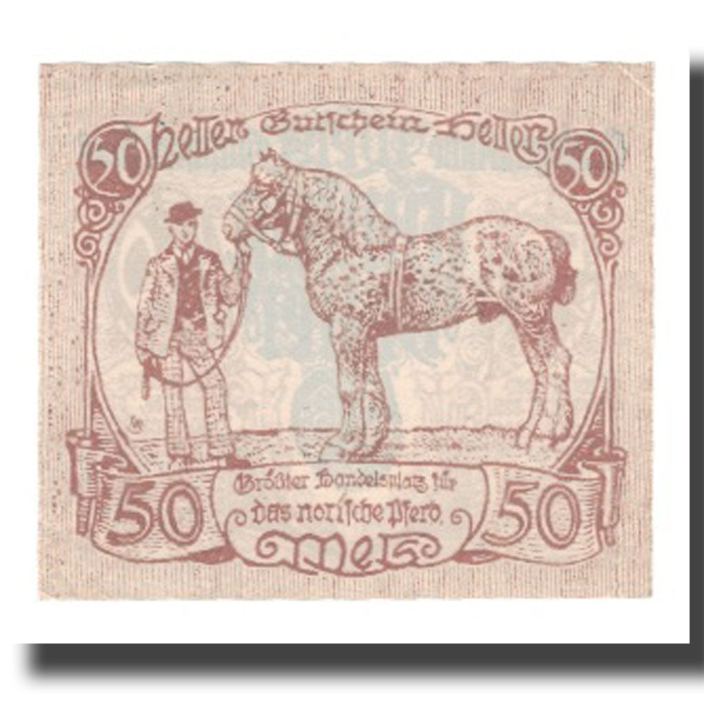 Banconote, Austria, Wels O.Ö. Stadtgemeinde, 50 Heller, Cheval 1, 1920
