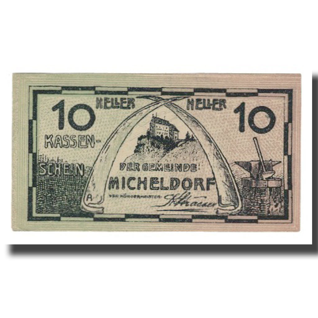 Banknot, Austria, Micheldorf O.Ö. Gemeinde, 10 Heller, Enclume, 1920
