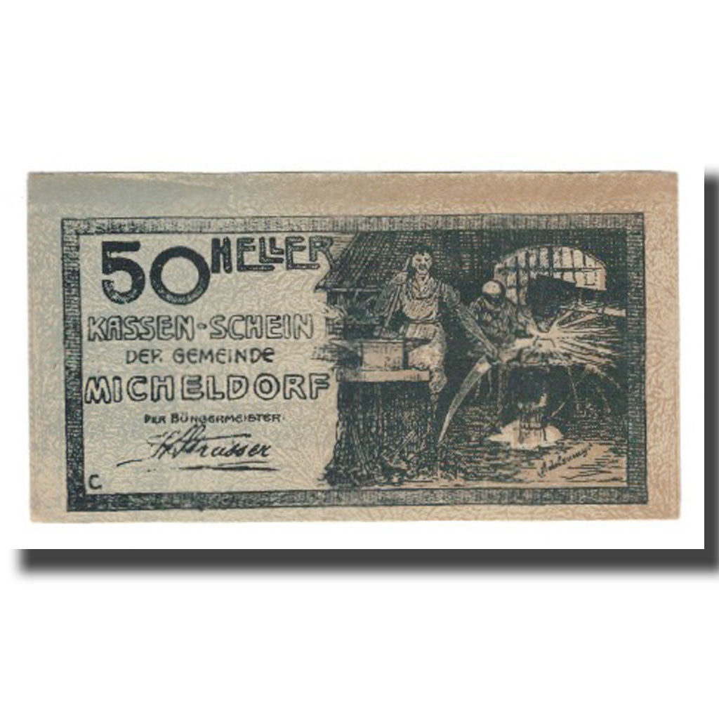 Banknot, Austria, Micheldorf O.Ö. Gemeinde, 50 Heller, personnage, 1920