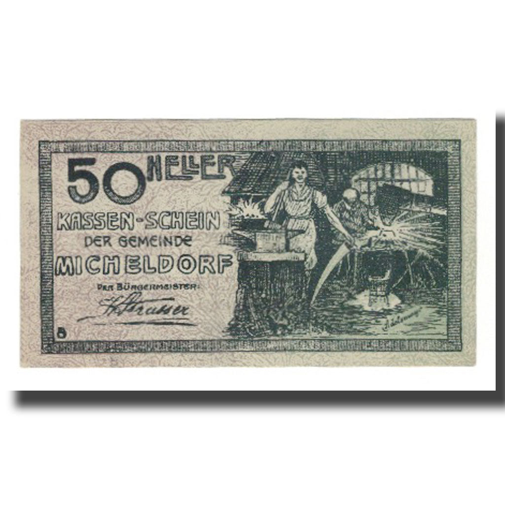 Banknot, Austria, Micheldorf O.Ö. Gemeinde, 50 Heller, personnage 1, 1920
