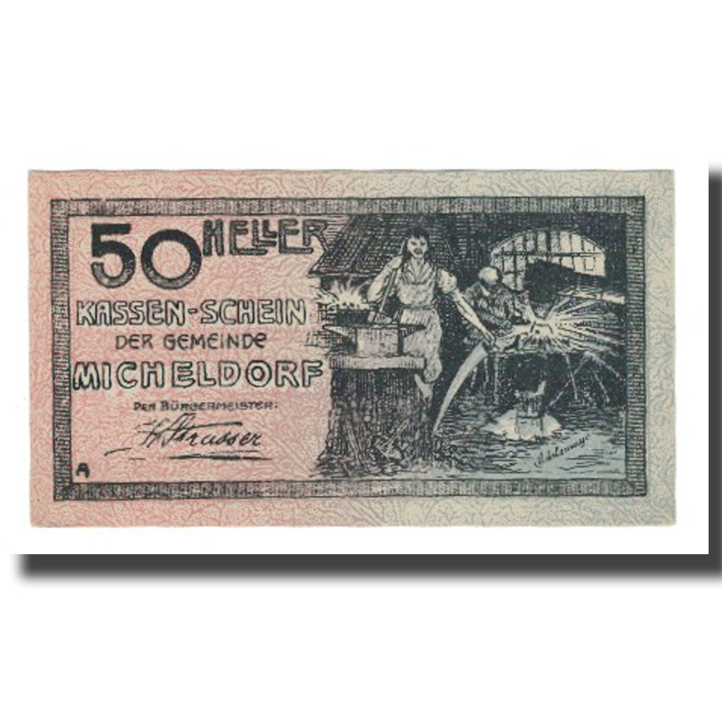 Banknot, Austria, Micheldorf O.Ö. Gemeinde, 50 Heller, personnage 2, 1920