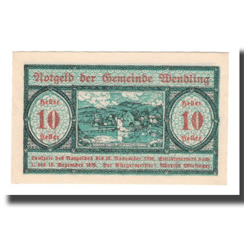 Banknot, Austria, Wendling O.Ö. Gemeinde, 10 Heller, Texte, 1920, 1920-12-15