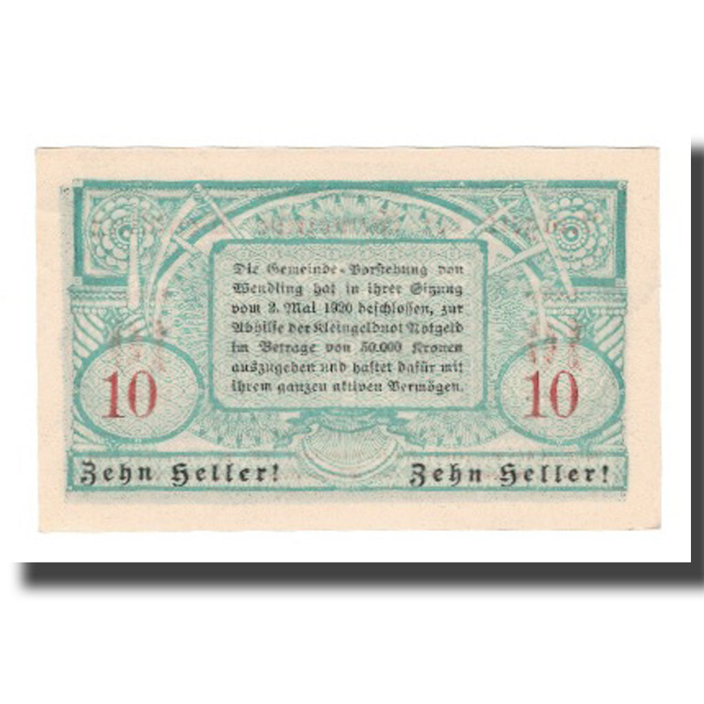 Banknot, Austria, Wendling O.Ö. Gemeinde, 10 Heller, Texte, 1920, 1920-12-15