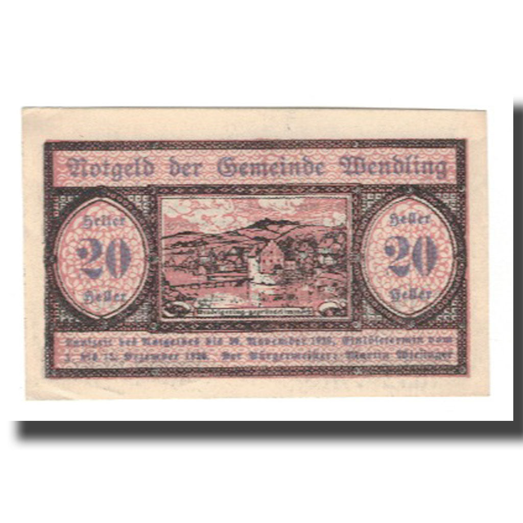 Banknot, Austria, Wendling O.Ö. Gemeinde, 20 Heller, texte 1, 1920, 1920-12-15