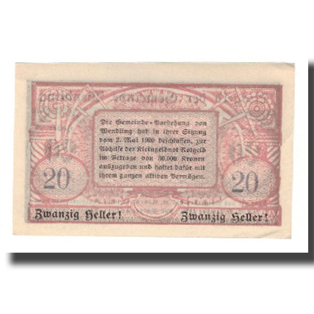 Banknot, Austria, Wendling O.Ö. Gemeinde, 20 Heller, texte 1, 1920, 1920-12-15