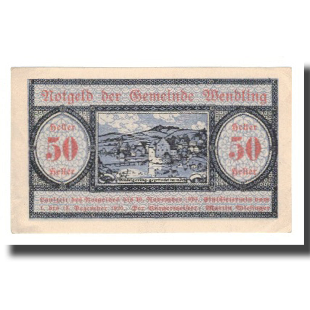 Geldschein, Österreich, Wendling O.Ö. Gemeinde, 50 Heller, Texte 2, 1920