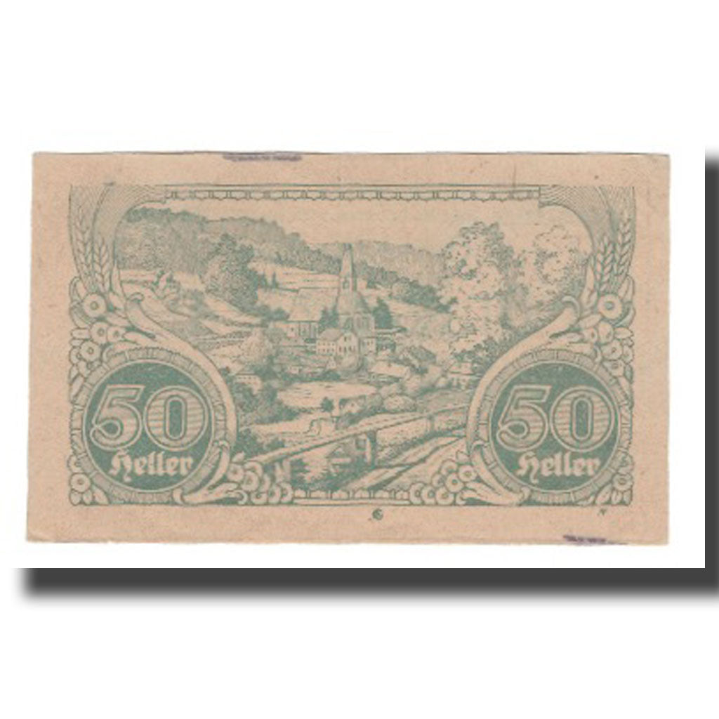 Nota, Áustria, Hirschbach O.Ö. Gemeinde, 50 Heller, Eglise, 1920, 1920-12-31