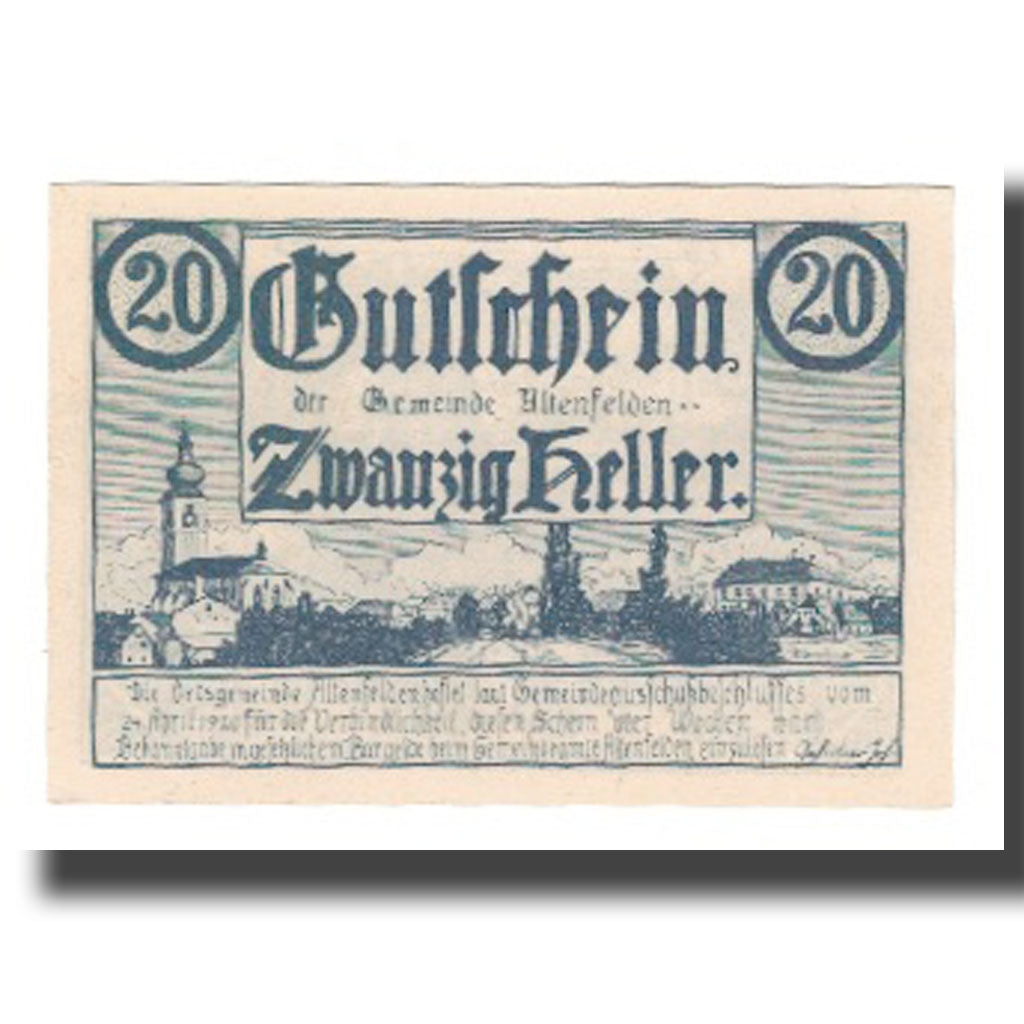 Geldschein, Österreich, Altenfelden O.Ö. Gemeinde, 20 Heller, paysage, 1920