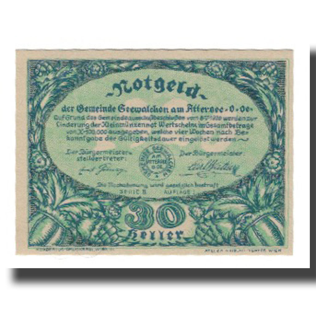 Banknote, Austria, Seewalchen am Attersee O.Ö. Gemeinde, 30 Heller, paysage 1